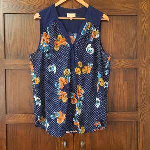 Modcloth Girl About Easton Floral Print Navy Tank Top Blouse XL